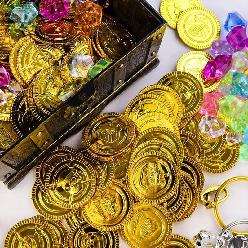 Fashnics Piraten-Schatztruhen Gold-Silber-Kupfermünzen Edelsteine Set - Bild 3