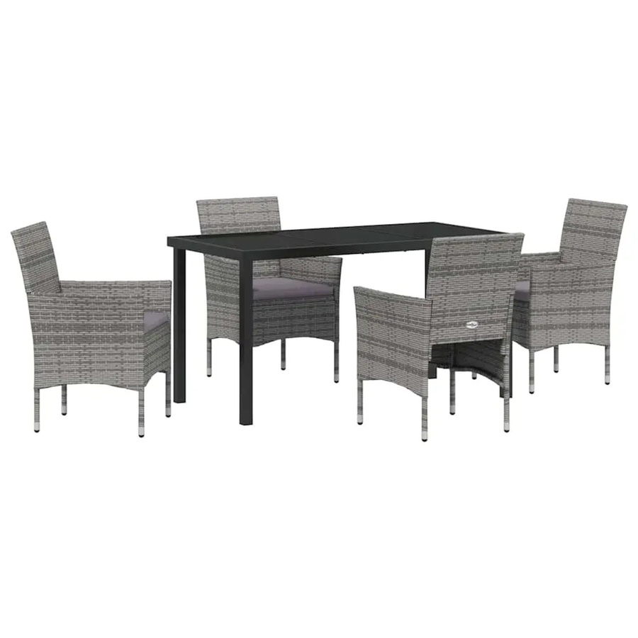 vidaXL 5-teiliges Garten-Esszimmer Set aus Poly Rattan in Grau mit rechteckigem Tisch - Bild 2