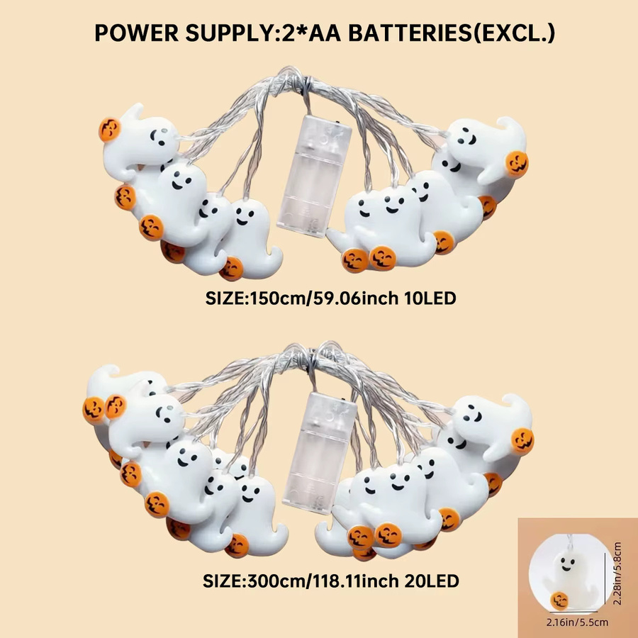 Peach Forest Halloween Mini Ghost LED Lichterkette mit 20 LEDs, weiß, batteriebetrieben - Bild 4