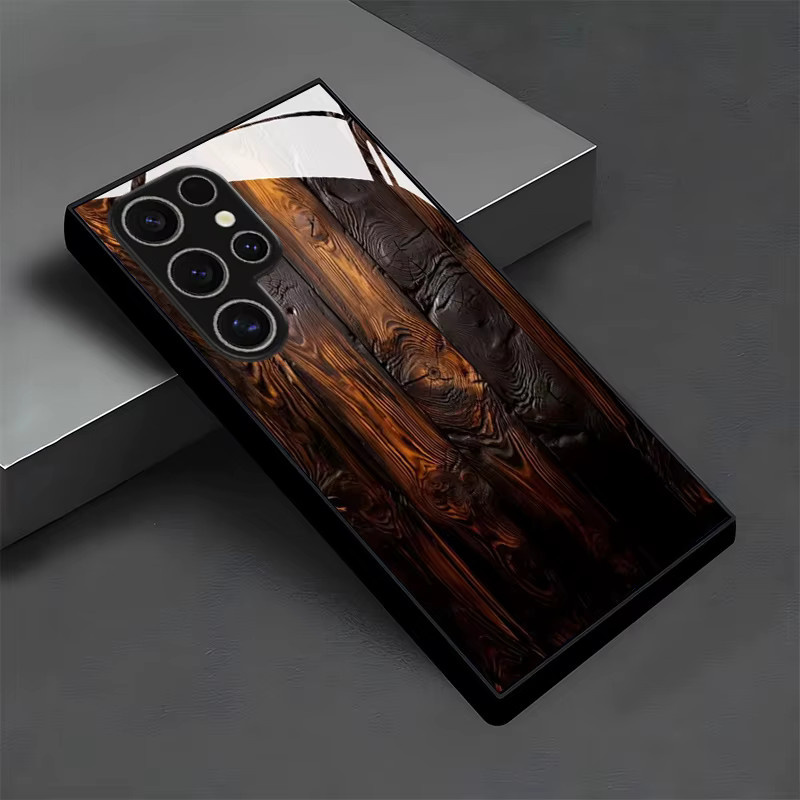 Strukturierte Glas-Handyhülle für Samsung Galaxy S26 S25 S24 S23 S22 S20 FE Ultra Plus in Braun und Schwarz mit bedrucktem Design und Sturzschutz - Bild 2