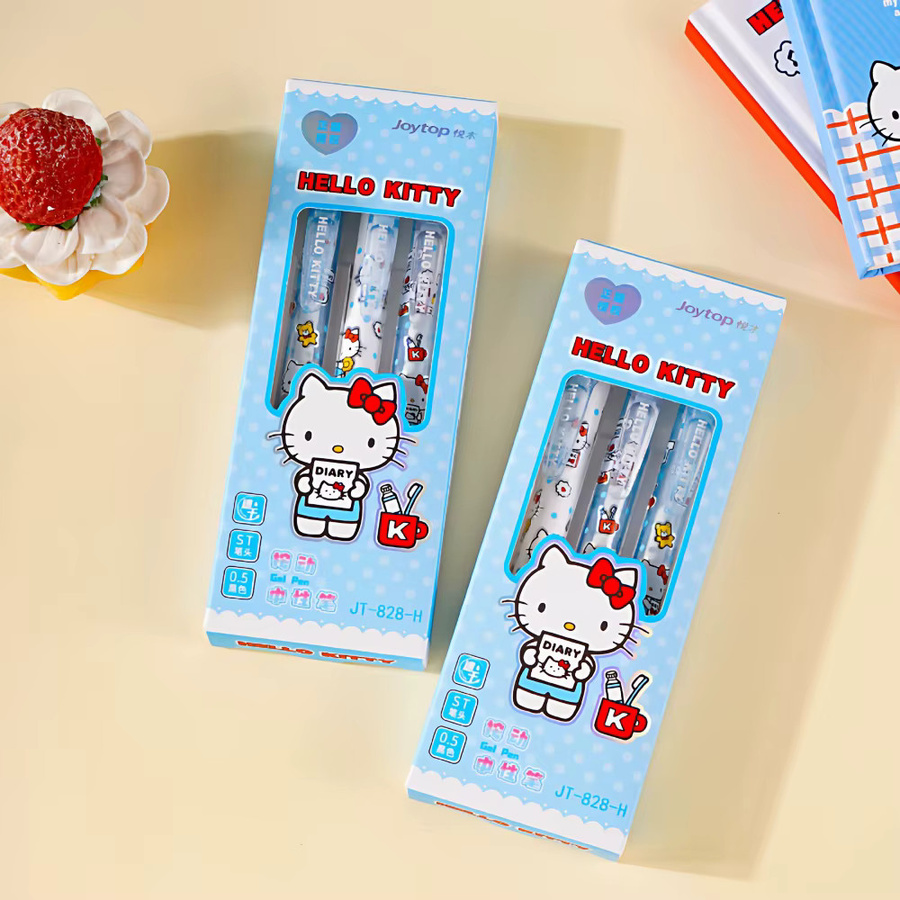 Sanrio Gelschreiber Set mit Hello Kitty, Kuromi und Cinnamoroll, 3 Stück pro Box, 0,5 mm, schwarze Tinte, Multicolor - Bild 1
