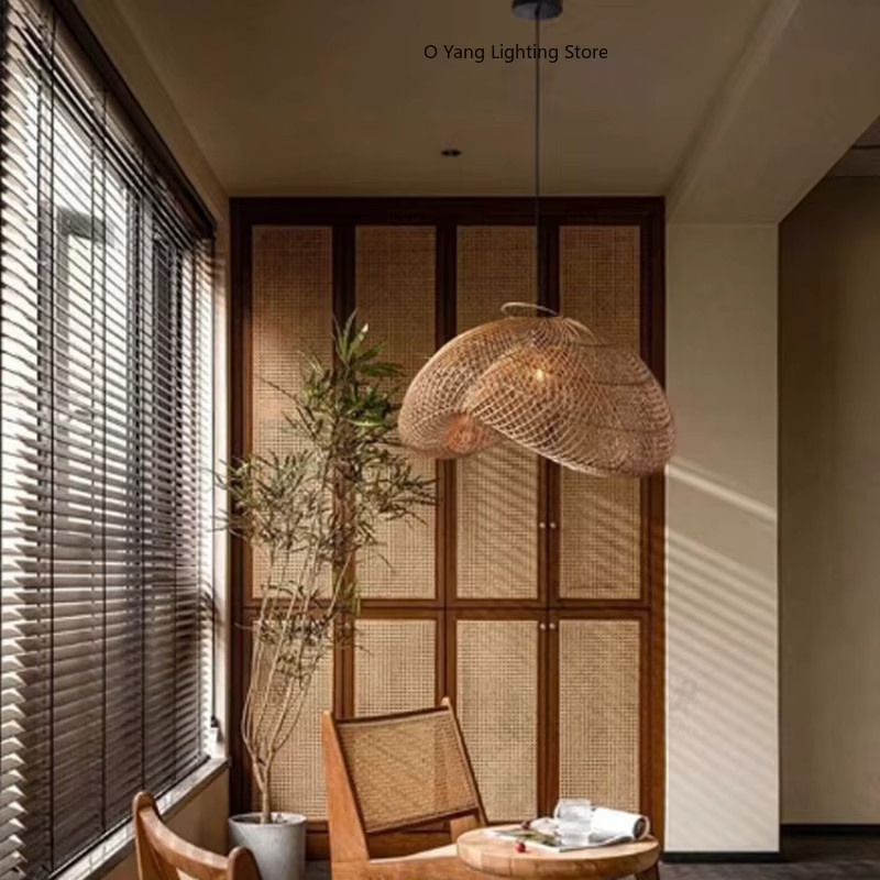 JIANKEXING Pendelleuchte aus Rattan im japanischen Wabi-Sabi-Stil, braun, Zen-Design für Küche und Restaurant - Bild 2