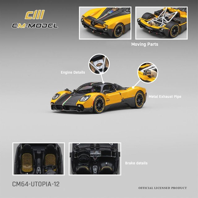 Linyi toy car Utopia Giallo Ginevra V12 Italienisches Hypercar, Diecast-Legierungsmodell, 1:64, Gelb, ab 14 Jahren - Bild 1