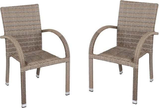 DELUKE Gartenstuhl 2er Set VESNA Stapelstühle aus Kunststoff und Aluminium in Hellbraun, wetterfeste Outdoor Essstühle - Bild 1