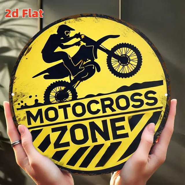 Rundes Metallschild Zone Denmark Vintage Motocross Wandkunst Gelb-Schwarz Durchmesser: 20 cm - Bild 1