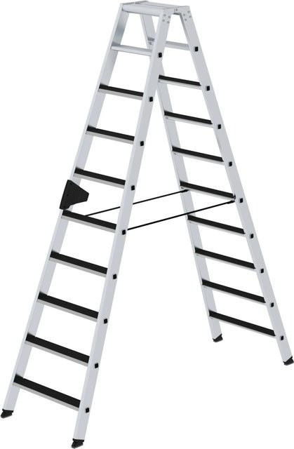 PROREGAL Stufen-Stehleiter beidseitig begehbar mit Clip-Step in Silber, 2 x 10 Stufen - Bild 1