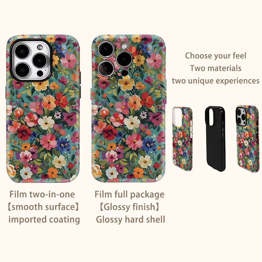 Potdemiel Handyhülle mit Aquarell-Wildblumengarten für iPhone 11 bis iPhone 17 Pro Max Plus, doppelschichtige Rückabdeckung, mehrfarbig - Bild 3