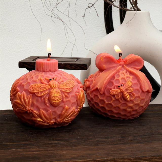 Silikonform für 3D Wabenkugel Kerzen in Pink zur Herstellung von handgemachten Kerzen und Gipsfiguren - Bild 1