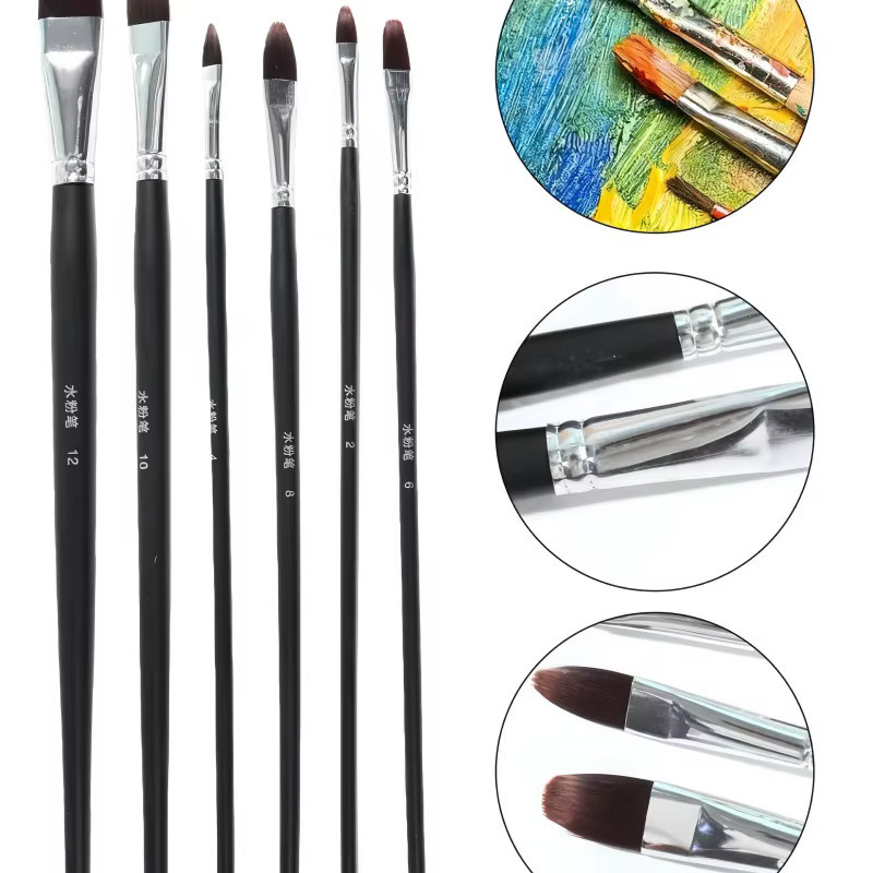 6-teiliges Aquarell-Gouache-Malpinsel-Set mit langem Holzgriff und Nylonborsten für Graffiti und DIY-Kunstmalerei - Bild 2