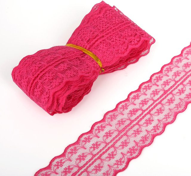 Home Craftdiy Besticktes Spitzenband aus Baumwolle in Fuchsia und Multicolour, Breite: 4,5 cm - Bild 1