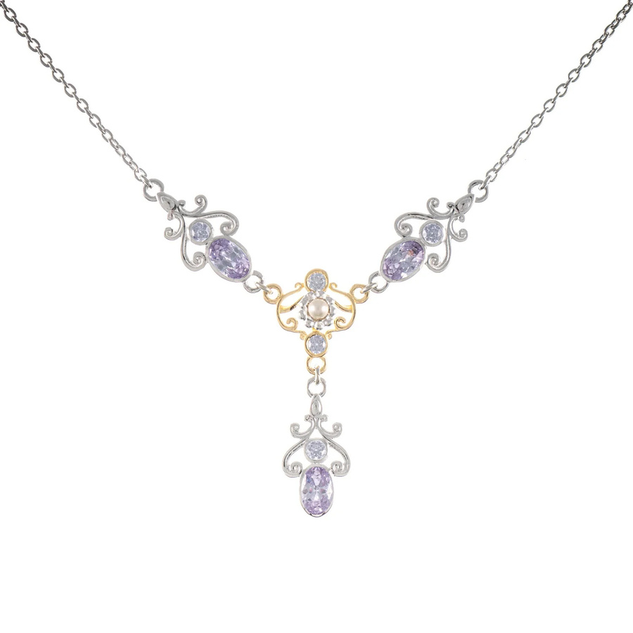 Collier 925 Silber, teilvergoldet, Zirkonia, Perle, Damen - Bild 1