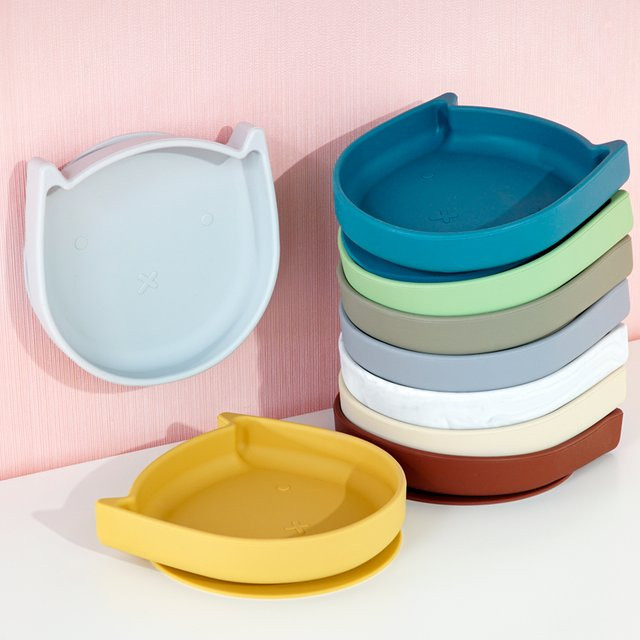 Anti-Rutsch Silikon Saugteller für Babys mit Tier-Design in Beige, wiederverwendbares Trainingsgeschirr für Kleinkinder - Bild 1