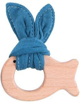 Binchi Outdoor Product Baby Beißring Hase aus Buchenholz und Bio-Baumwolle in Blau und Naturfarben - Bild 1
