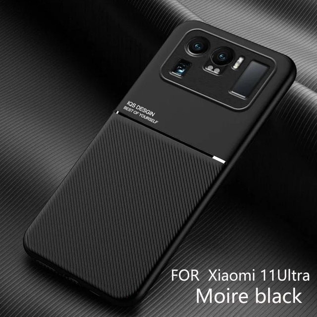 Xiaomi Mi 11 Ultra Schutzhülle aus Leder mit magnetischer Auto-Halterung in Schwarz - Bild 1