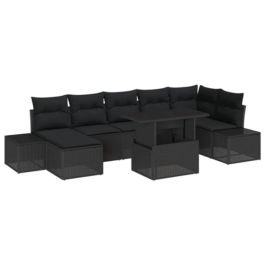 vidaXL Garten-Sofa-Set aus Polyrattan in Schwarz mit 8-teiliger Polsterung und Kissen - Bild 2