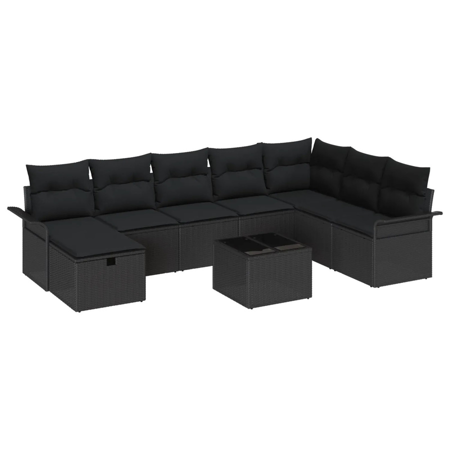 vidaXL Garten-Sofa-Set aus Poly Rattan in Schwarz, 9-teiliges Lounge-Set mit Polstern und Stauraumfunktion - Bild 2