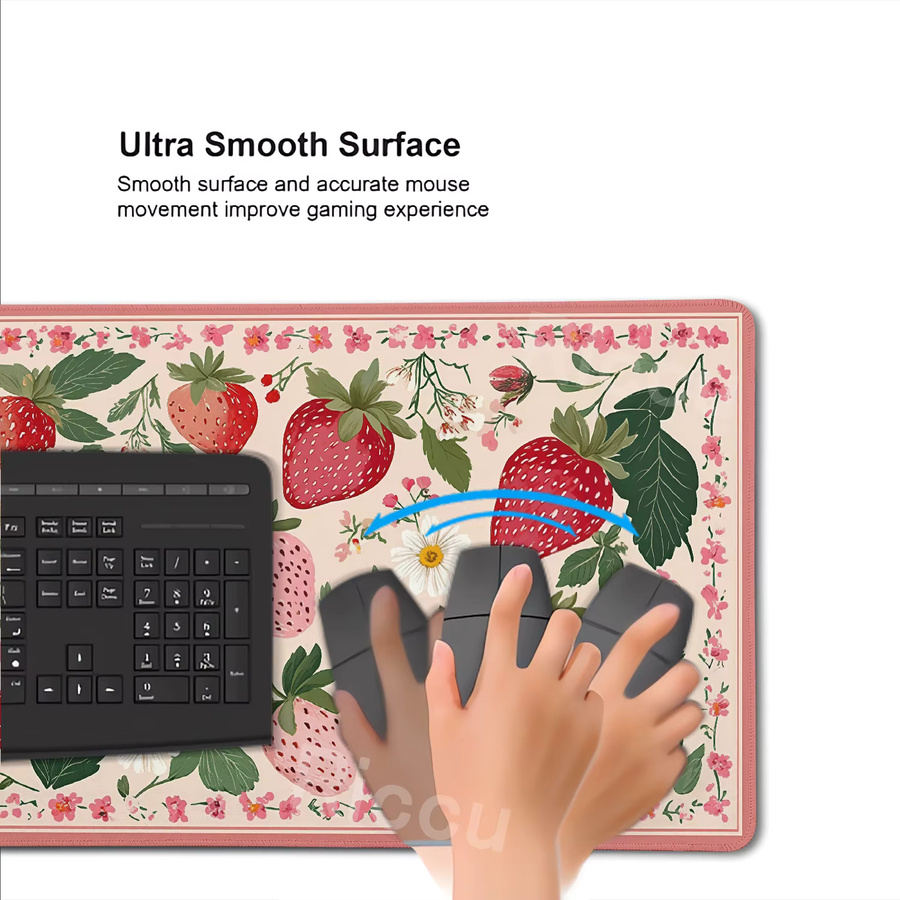 Riccu Schreibtischunterlage mit Blumen-Erdbeer-Design in Rot und Multicolour, rutschfestes Mauspad und Tastaturmatte aus Gummi - Bild 4