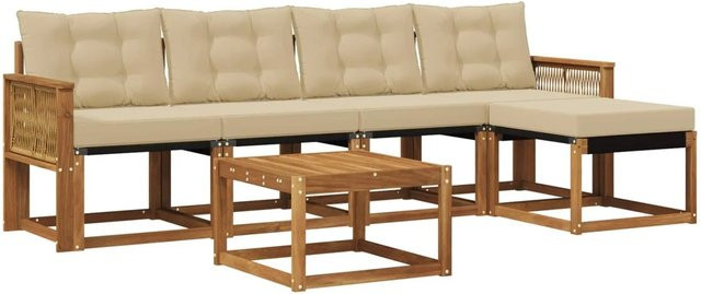 vidaXL Outdoor-Sofagarnitur aus Akazienholz mit Textilene und 6 Kissen in Natur-Beige - Bild 1