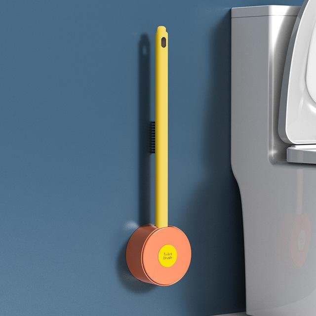 MENGNI Silikon Toilettenbürste Set mit Wandmontage und Aufbewahrung, Gelb - Bild 1