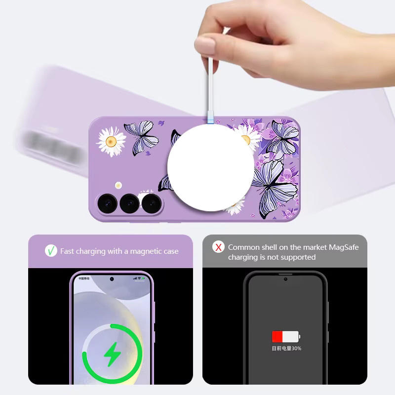 Magnetische Schmetterlings Handyhülle für Samsung Galaxy S25 S24 S23 S22 Ultra Plus FE mit MagSafe und Trageband, Schwarz - Bild 3