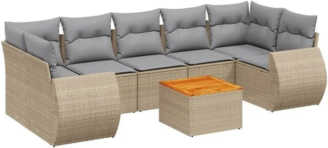 vidaXL 8-teilige Garten-Sofagarnitur aus Poly-Rattan und Akazienholz in Beige mit Kissen - Bild 1