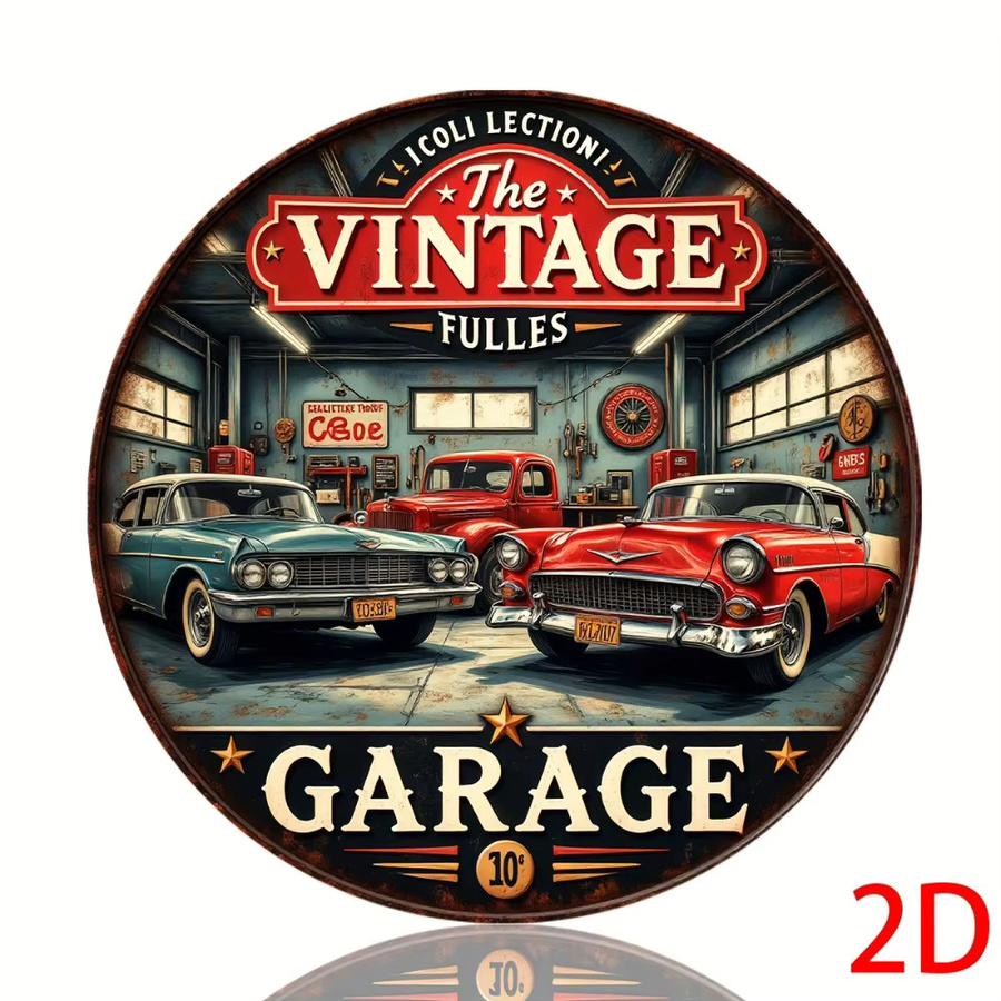 Rundes Wandschild aus Aluminium von HELLOYOUNG im Vintage-Retro-Garage-Stil, mehrfarbiges Metallschild mit klassischem Design, Durchmesser: 20 cm - Bild 2