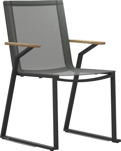 Zebra Tamax Stapelsessel aus pulverbeschichtetem Aluminium in Graphite mit recyceltem Teak und Batyline-Eden-Textil in Midnight Grey - Bild 1