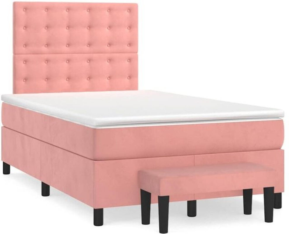 Vidaxl Boxspringbett mit Matratze aus Samt in Rosa, B/T/H: 120 x 190 x 128 cm - Bild 1