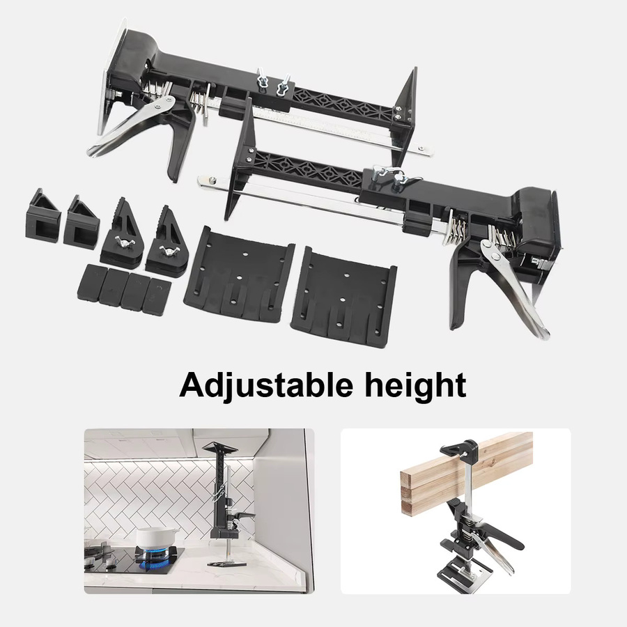 2 Stück Schrank-Hebewerkzeug aus Edelstahl in Schwarz, höhenverstellbar von 0 bis 23 cm, Tragkraft 50 bis 70 kg, Montagehalterung für die Installation von Wandschränken - Bild 6