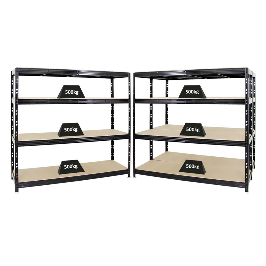 PROREGAL Rhino Schwerlastregal Set aus 3 Stück, Schwarz, 4 Ebenen mit MDF-Holzplatten, H x B x T: 180 x 200 x 60 cm - Bild 2