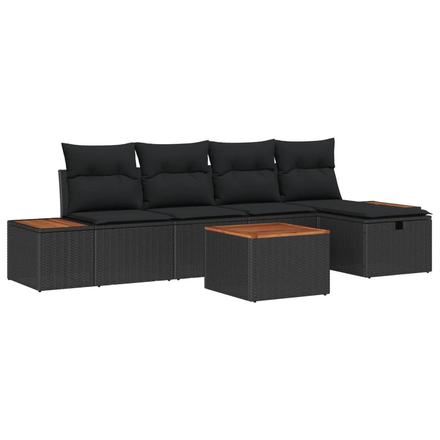 vidaXL Garten-Sofa-Set aus Poly-Rattan in Schwarz, 6-teiliges L-Shape Lounge-Set mit Kissen, Ottoman und Couchtisch für Terrasse und Garten - Bild 2