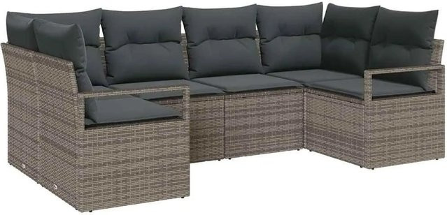 vidaXL Gartensofa-Set aus Poly-Rattan in Grau mit 6 Teilen, L-Form und integriertem Kissen-Speicher - Bild 1
