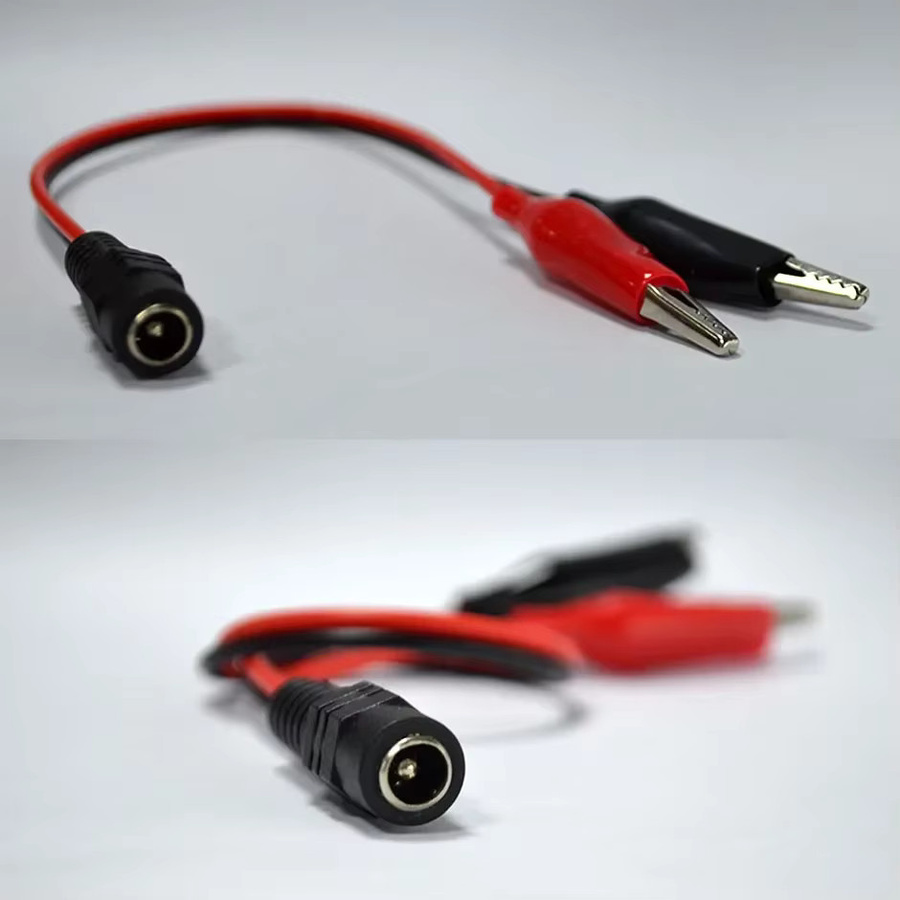 DC Power Adapter mit Krokodilklemmen und 5,5 x 2,1 mm Stecker, rote Testleitung, Länge: 25 cm - Bild 3