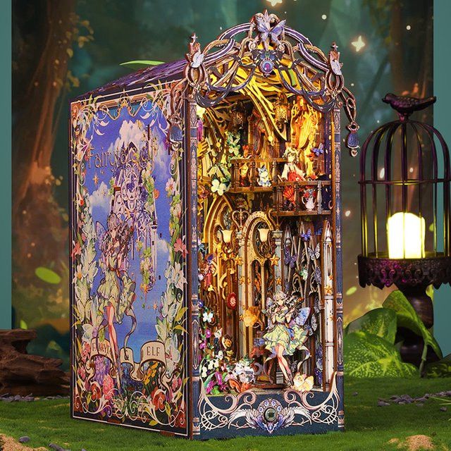 DIY Buch Nook Kit zuuton aus Holz, 3D Regal-Bücherstützen zur Selbstgestaltung, Multicolor, dekoratives Puppenhaus für dein Regal - Bild 1