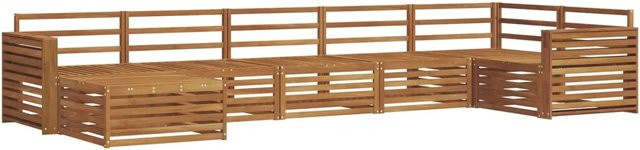 vidaXL Sofagarnitur aus Massivholz Akazie in Natur Braun, 7-teiliges L-Shape Ecksofa Set mit Latten-Design - Bild 1