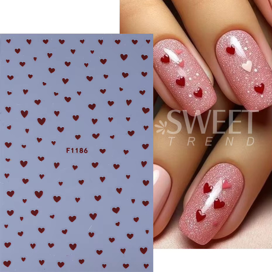 SWEET TREND Nagelaufkleber Herz, Rosa Rot Pfirsich, 6 Stück, Glänzend - Bild 1