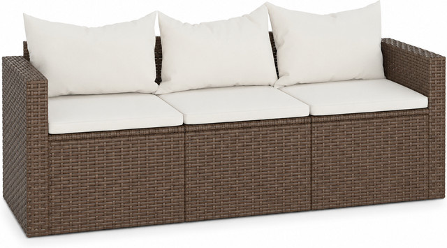 SUXI 3-Sitzer Gartensofa aus braunem Polyrattan mit Kissen für Terrasse und Balkon - Bild 1