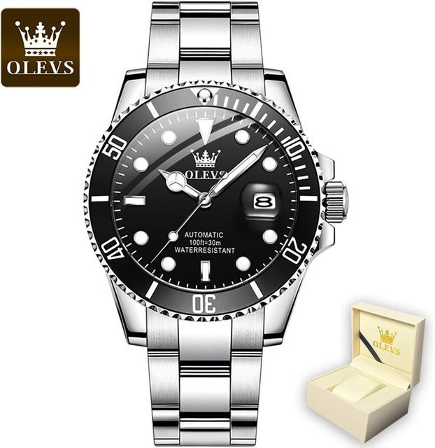 OLEVS Armbanduhr Automatik, Edelstahl, Schwarz, 41 mm, Herren - Bild 1