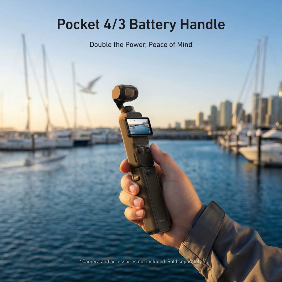 TELESIN Akku-Handgriff mit 5000mAh Powerbank für DJI OSMO Pocket 3 und Pocket 4, Schwarz, kabelloses Laden - Bild 2