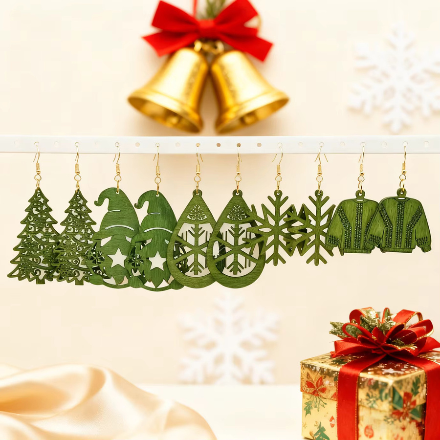 YULUCH Ohrring-Set, Weihnachtsbaum, Schneeflocke, Bunt, Kinder - Bild 2