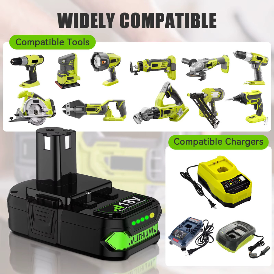 Bonacell Ersatzakku 3000mAh für Ryobi 18V Li-Ion Akku-Werkzeuge, kompatibel mit Ryobi P107, P108 und RB18L50 - Bild 2