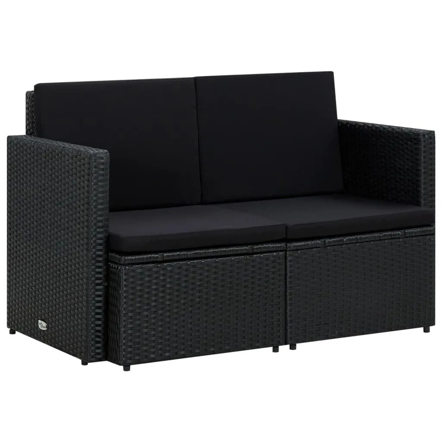 vidaXL 2-Sitzer-Gartensofa aus schwarzem PE-Rattan mit Auflagen und Armlehnen, B/T/H: 118 x 74 x 65 cm - Bild 2