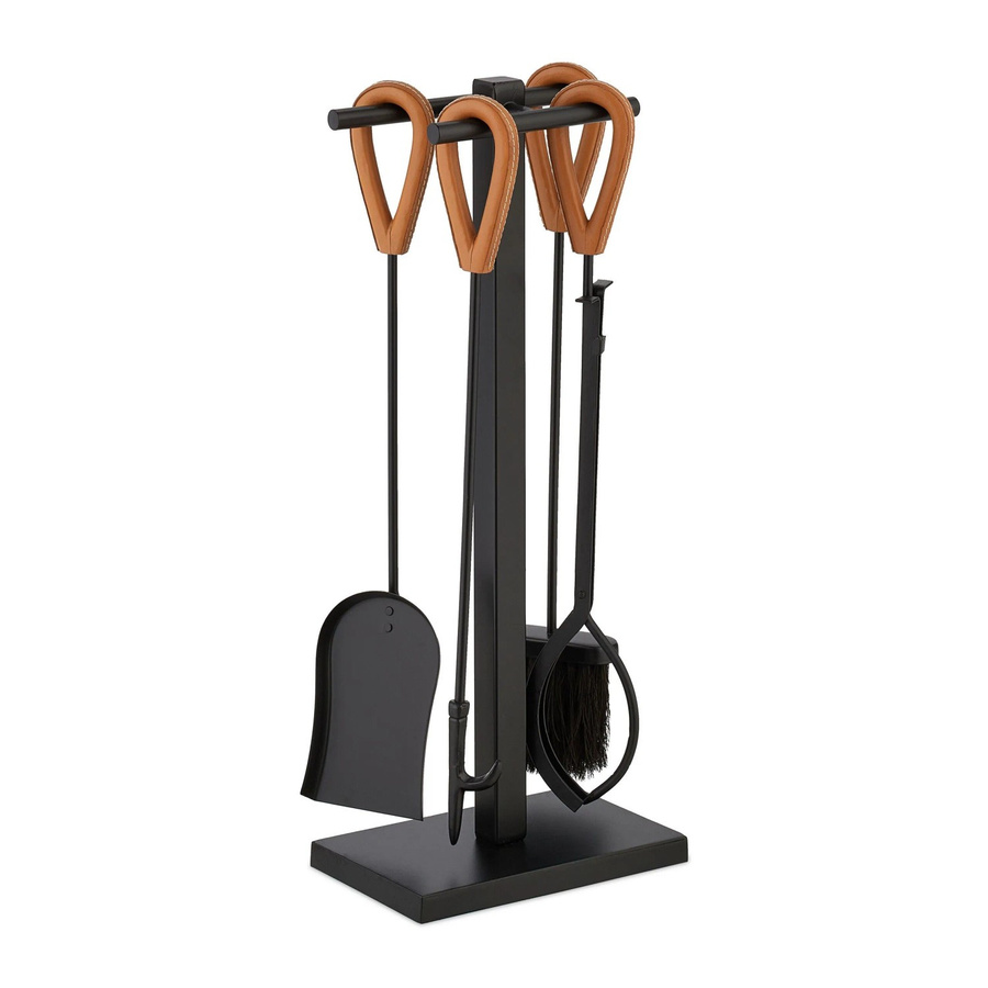 Relaxdays Kaminbesteck 5-teilig aus Metall in Schwarz mit Büffelledergriffen, Länge: 62 cm - Bild 2