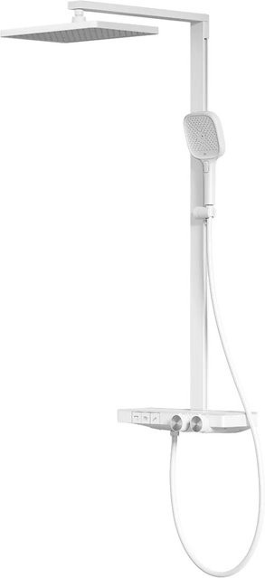 Emke Duschsystem mit Thermostat und 4-Strahl Handbrause in Mattweiß, Regenduschkopf B: 36 cm, T: 24 cm - Bild 1