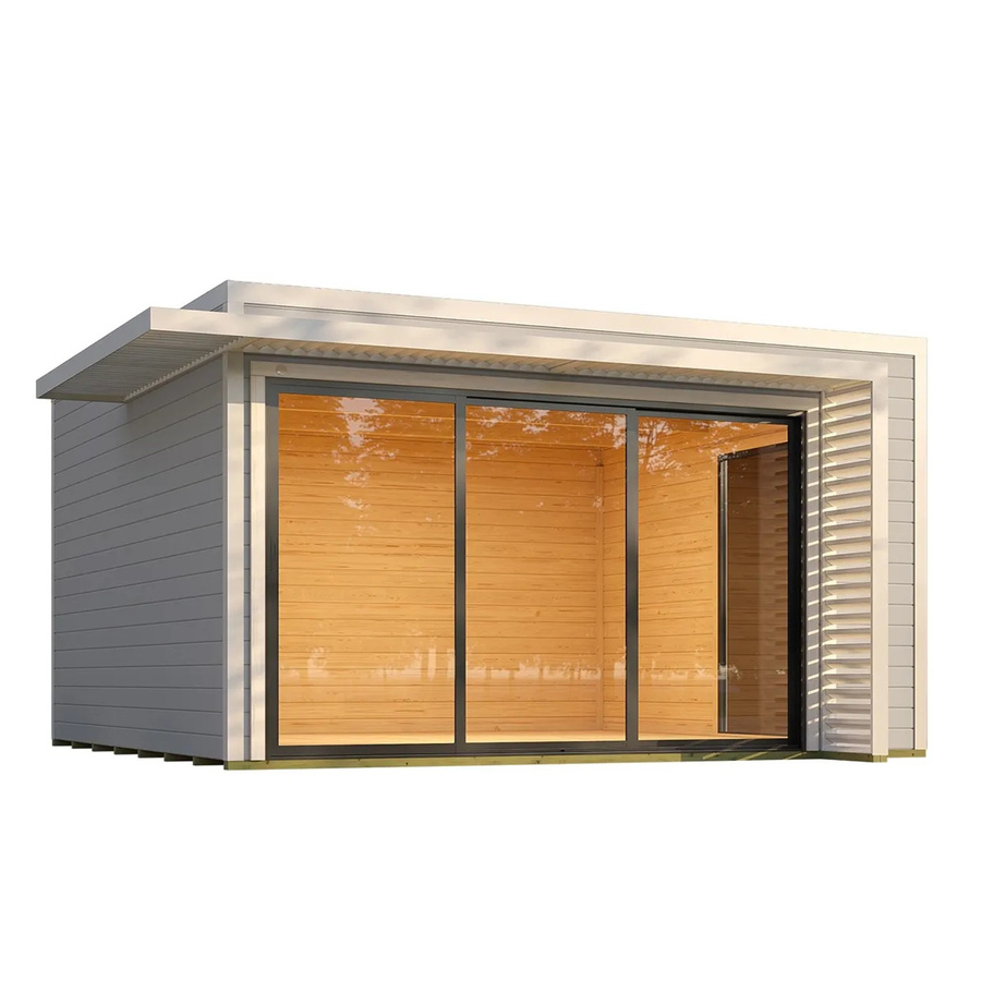 Weka Gartenhaus Amberley mit Schiebetür und 2 Fenstern, Flachdach und Lamellenvordach, Grau-Weiß, B x T: 400 x 400 cm - Bild 2
