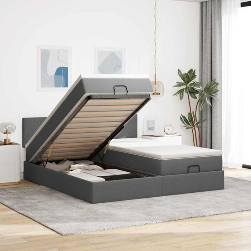 vidaxl Ottoman Funktionsbett mit Matratzen und LED in Dunkelgrau, B/T: 180 x 200 cm - Bild 1