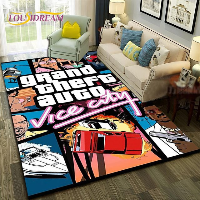 Karpetti GTA 3D Gamer Teppich, rutschfeste Bodenmatte aus Polyester für Wohnzimmer, Schlafzimmer oder Kinderzimmer, Mehrfarbig, Breite: 70 cm, Länge: 100 cm - Bild 1