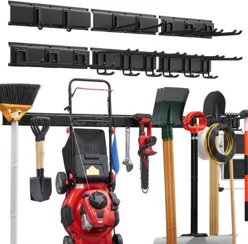 VEVOR Wandmontage Gartenwerkzeug-Organizer in Schwarz, Schwerlast-Garagenregal mit 6 Schienen und 16 verstellbaren Haken, Belastbarkeit bis 544 kg, Breite: 251,46 cm - Bild 1