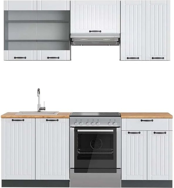 Vicco Fame-Line Küchenzeile Landhausstil in Weiß und Anthrazit mit Eiche-Optik, Breite: 200 cm - Bild 1