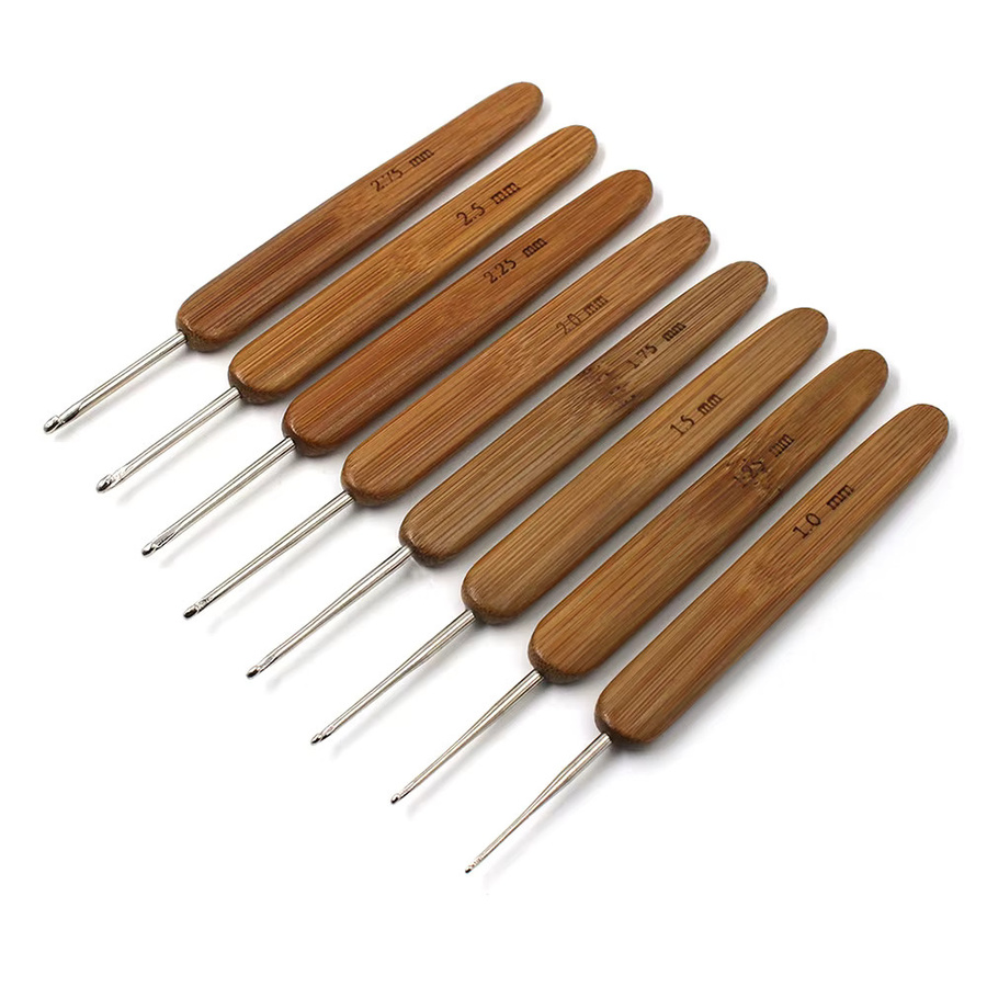 QJH 8-teiliges Bambus-Häkelnadel-Set in Braun mit ergonomischem Griff, Größen 1,0-2,75mm - Bild 2